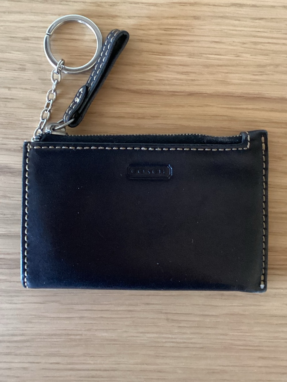 COACH black leather coin purse key chain card holder